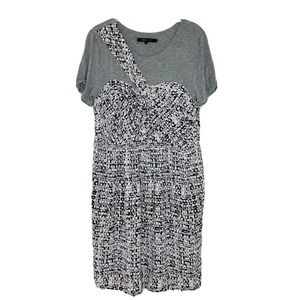 BCBG MAX AZRIA Women’s Gray Silk Bow Jersey Short Sleeve Dress Size Large